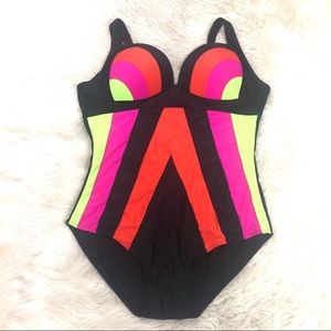 Neon Colorblocked One Piece Swimsuit
